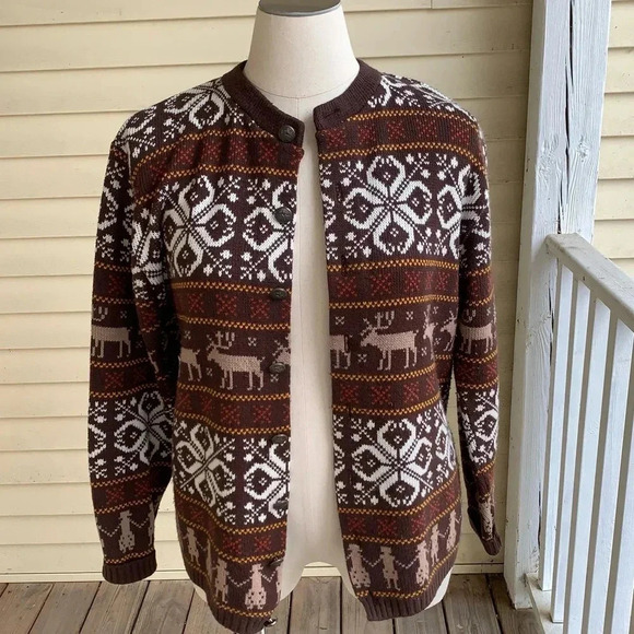 Vintage Jersild DuPont Orlon Men’s XL Cardigan Sweater Brown Nordic Moose 1950s - Picture 10 of 14